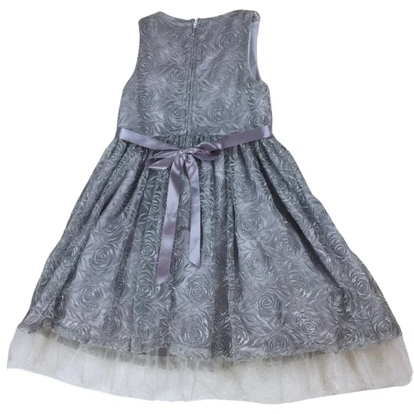 RARE EDITIONS Silver Tulle Lace Floral Princess Formal Layered Dress size 6X - Picture 9 of 16